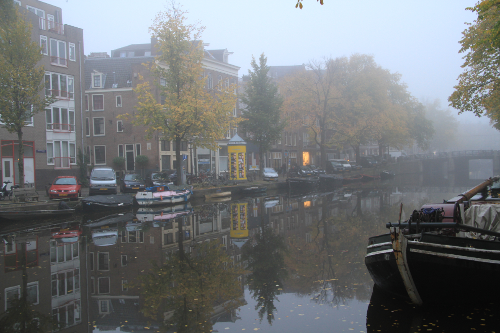 Foggy canal in Amsterdam