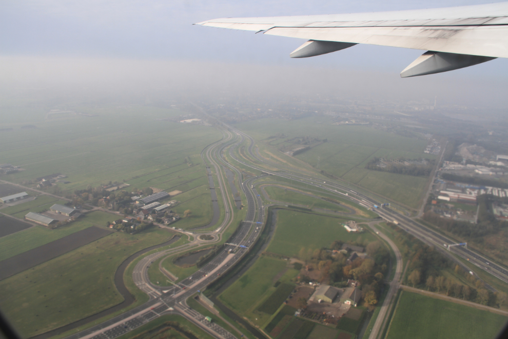 Climbing out from Schiphol airport, Amsterdam