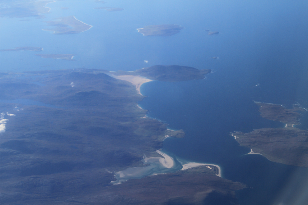 Aerial view of great beaches in the Outer Hebrides.
