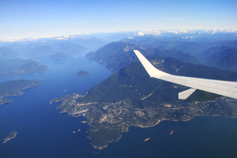 Aerial view looking north over West Vancouver and up Howe Sound