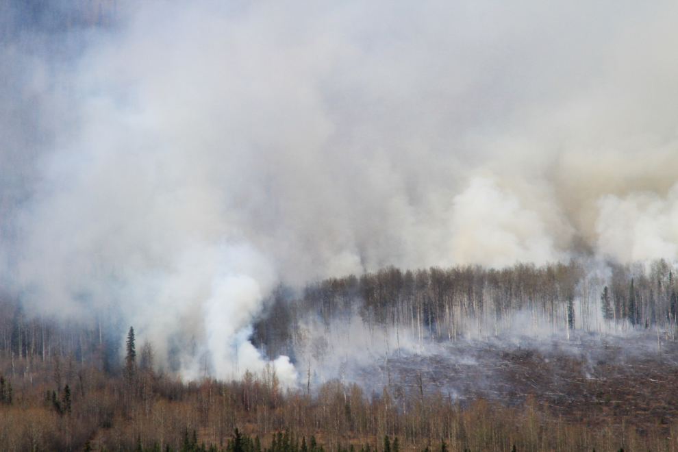 Forest fire along the Alaska Highway at Toad River