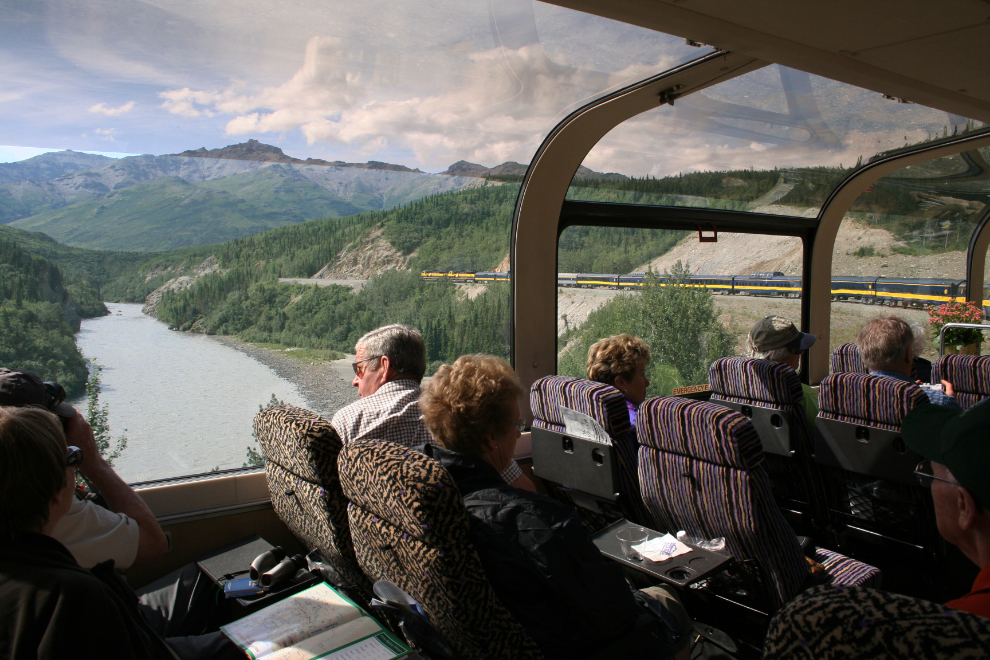 The view from an Alaska Railroad train along the Nenana River