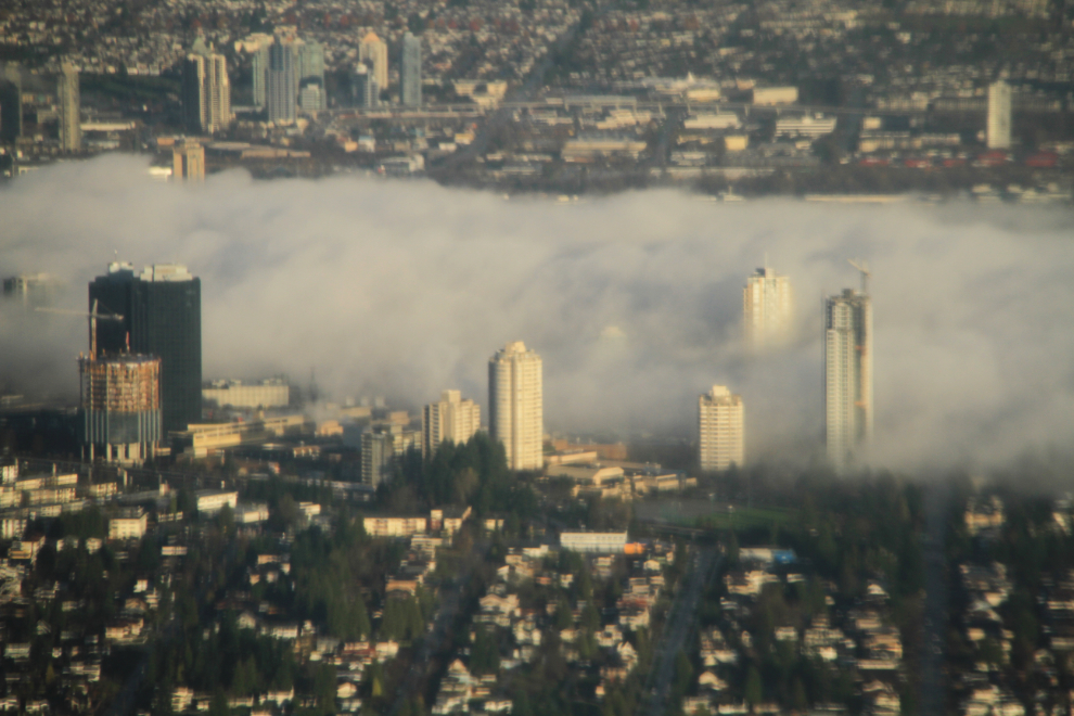 Aerial view of foggy Burnaby