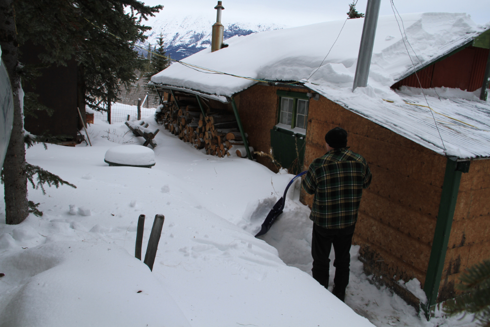 Clearing deep snow at the Carcross cabin