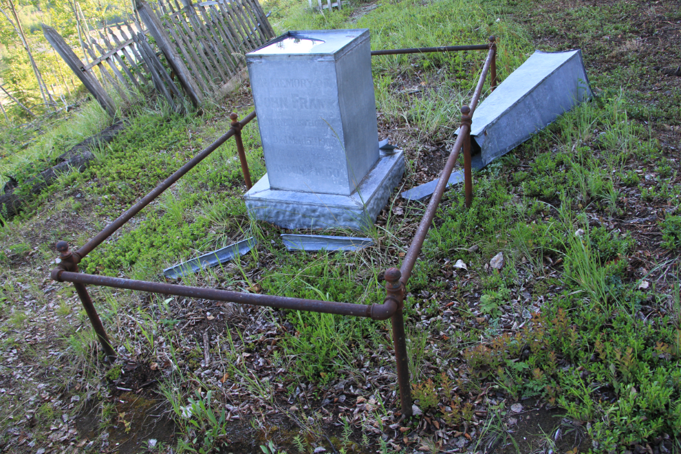 Tin grave marker above Dawson City, Yukon