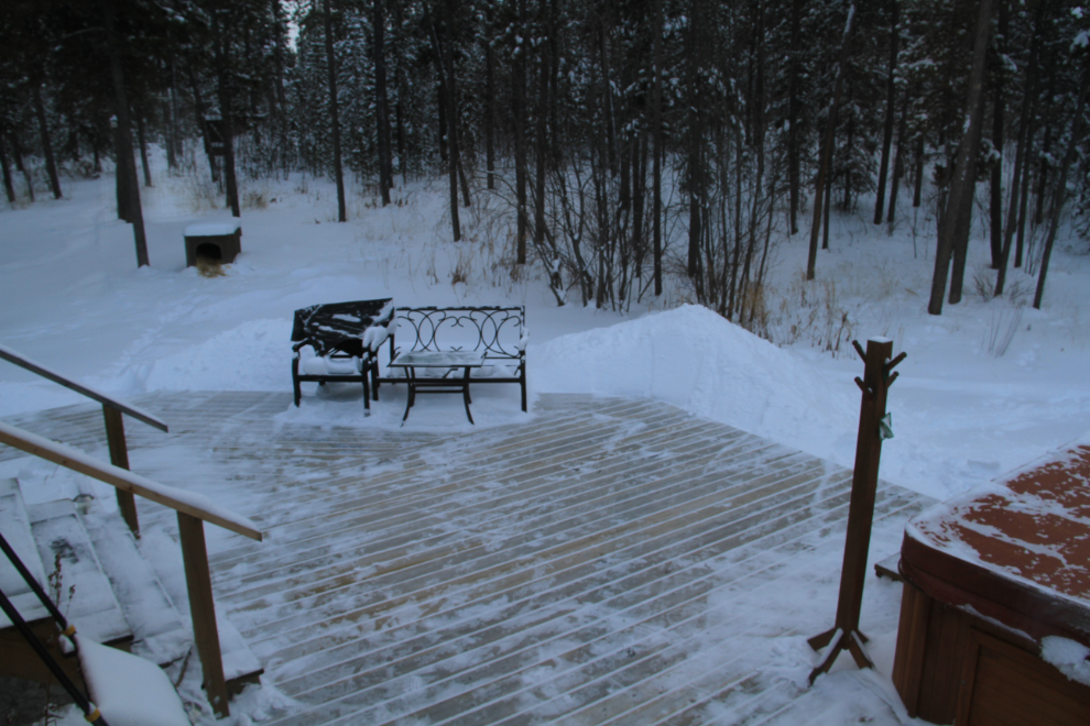 A snowy deck at home