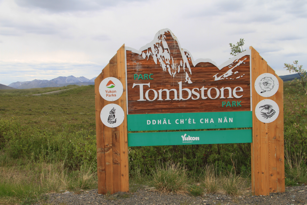 The sign marking the northern boundary of Tombstone Park - Dempster Highway, Yukon