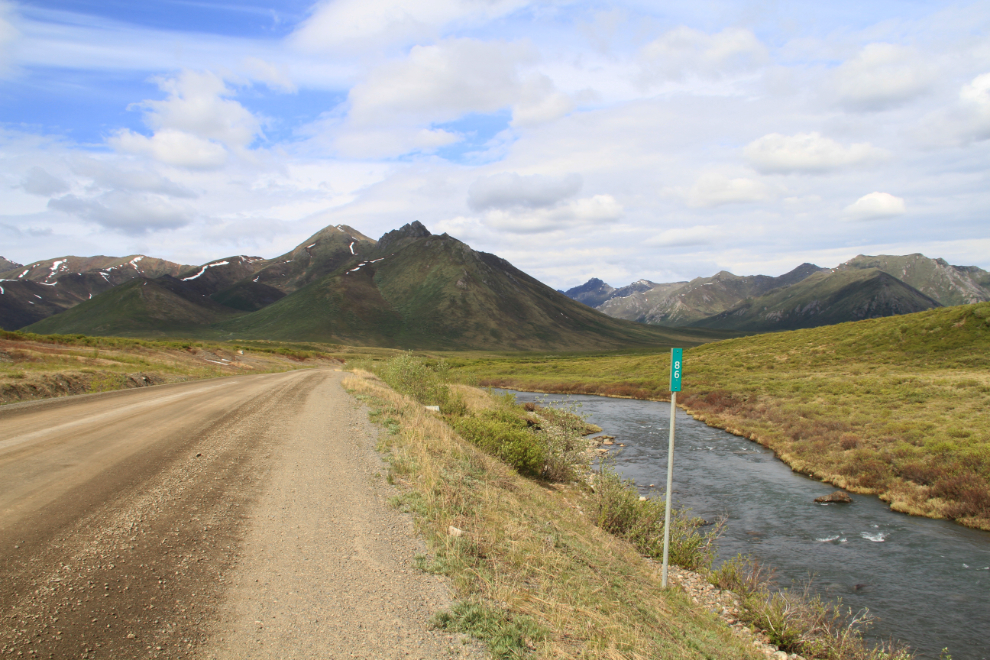 The view north at Km 86 of the Dempster Highway, Yukon - the East Fork of the Blackstone River