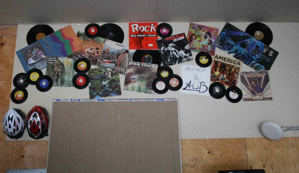  Landfill-intercept art: records on my garage wall