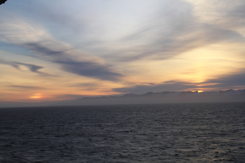  The coastline of the Gulf of Alaska, with a sundog to the left