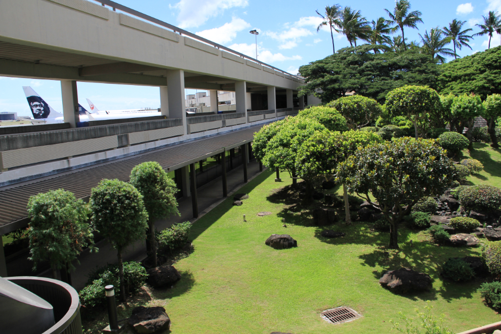 Japanese garden in Honolulu airport terminal