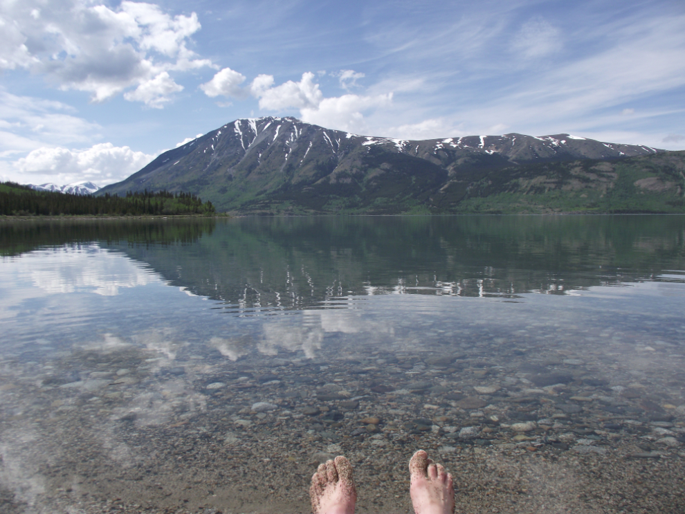 Barefoot on Lake Bennett, Yukon