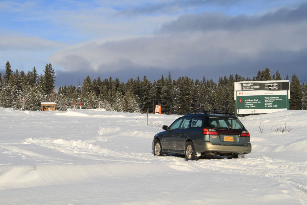 The snow-plugged parking lot at Log Cabin, BC