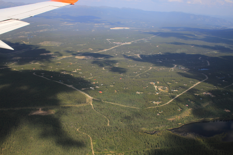 Aerial view of Mary Lake, a 'country residential' subdivision in Whitehorse, Yukon