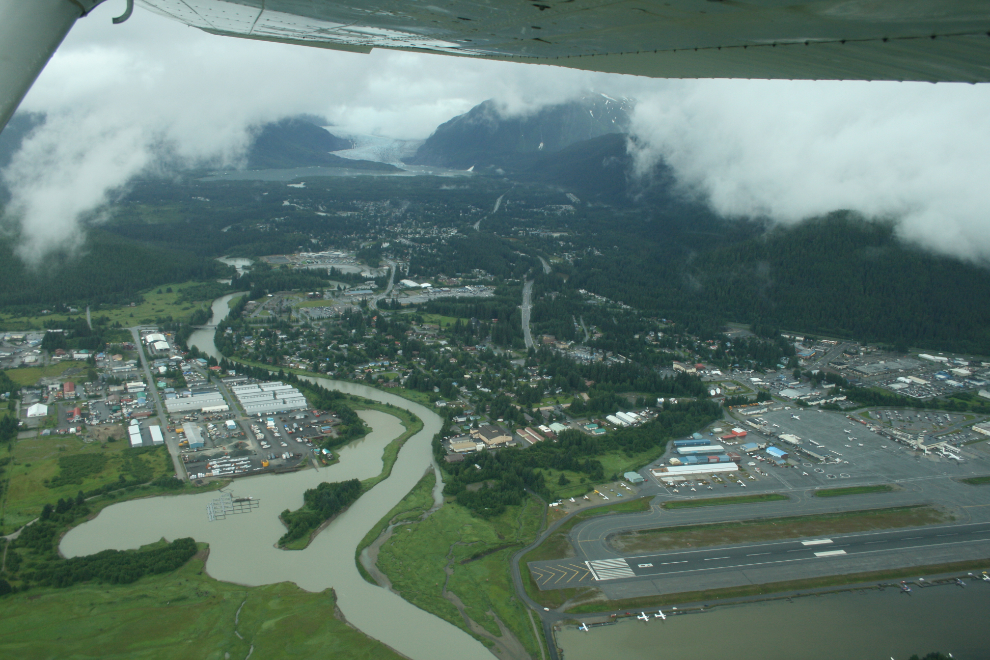 Flying from Juneau (the Mendenhall Glacier can be seen in the distance)