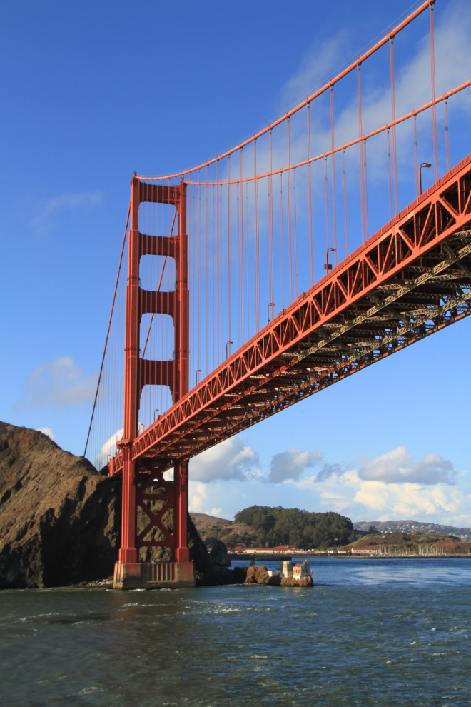 Sailing under the Golden Gate Bridge at San Francisco, California