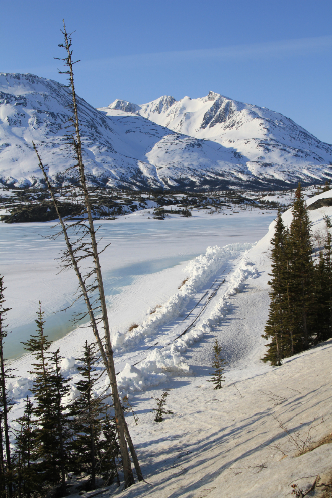 The White Pass & Yukon Route rail line in May, freshly cleared of snow