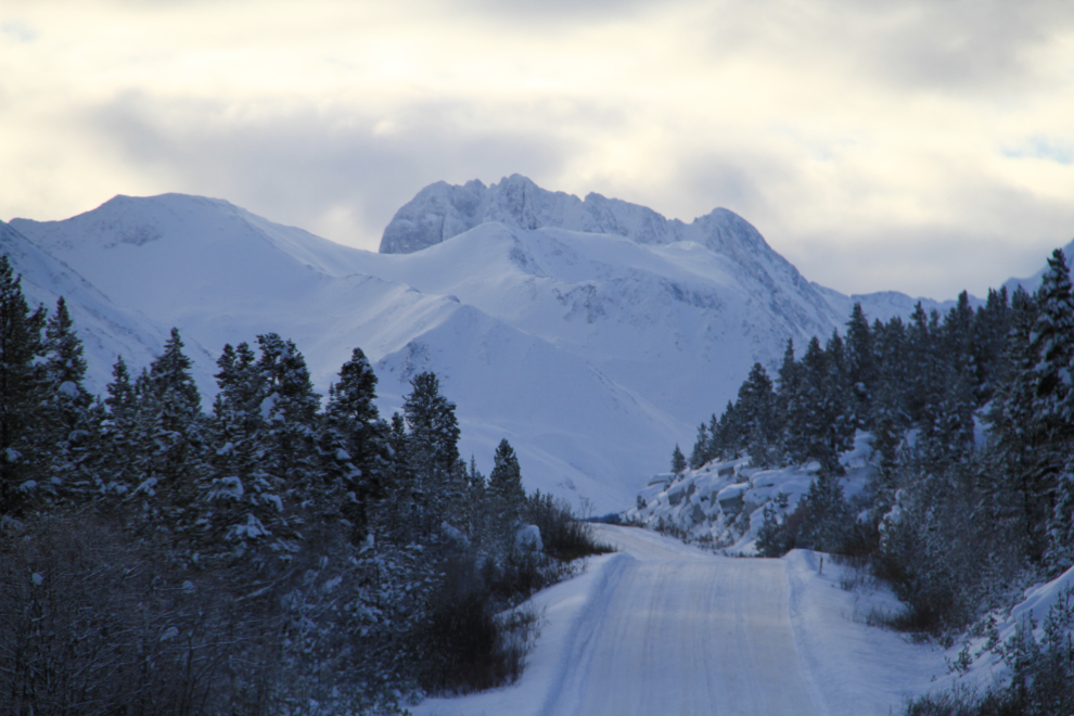 The view at about Km 49 on the South Klondike Highway in the winter