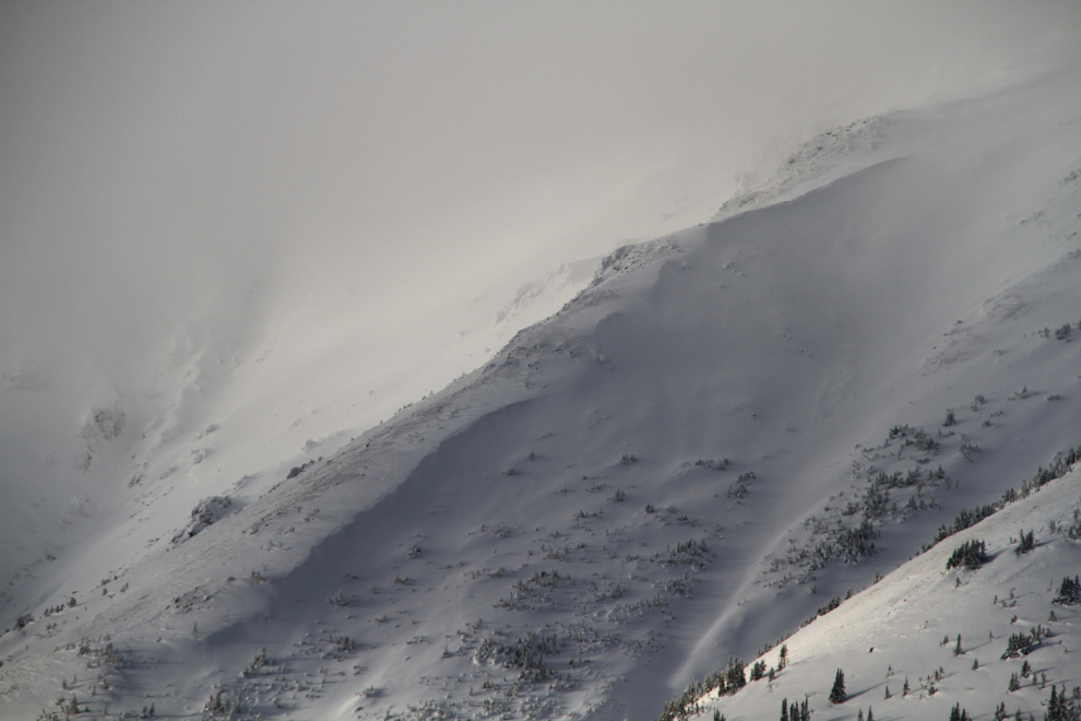 Snowy mountains above Windy Arm, Yukon