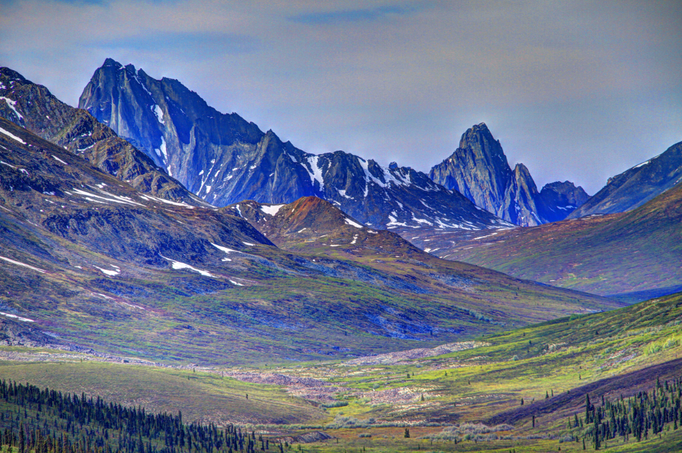 HDR image of Tombstone Mountain from the viewpoint on the Dempster Highway