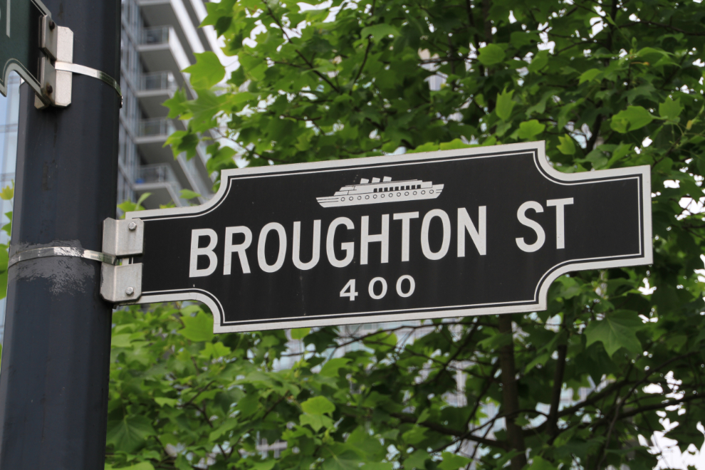 A ship on the Broughton Street sign in Vancouver