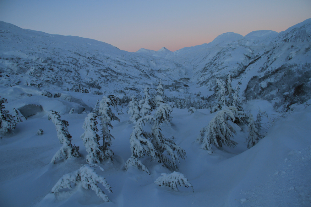 Winter evening in the White Pass, Alaska