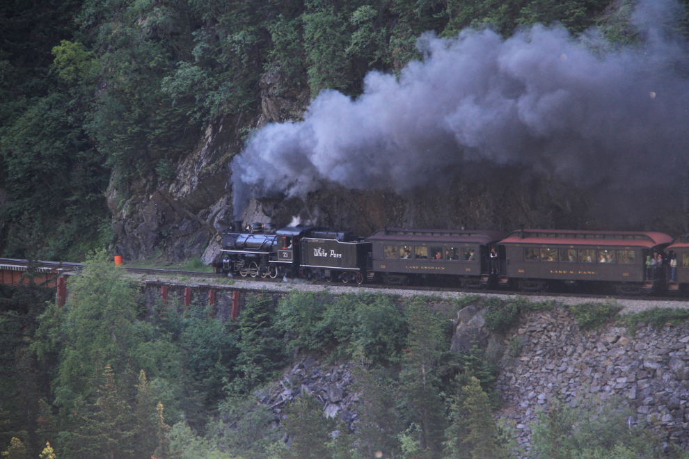 WP&YR steam locomotive climbing the White Pass