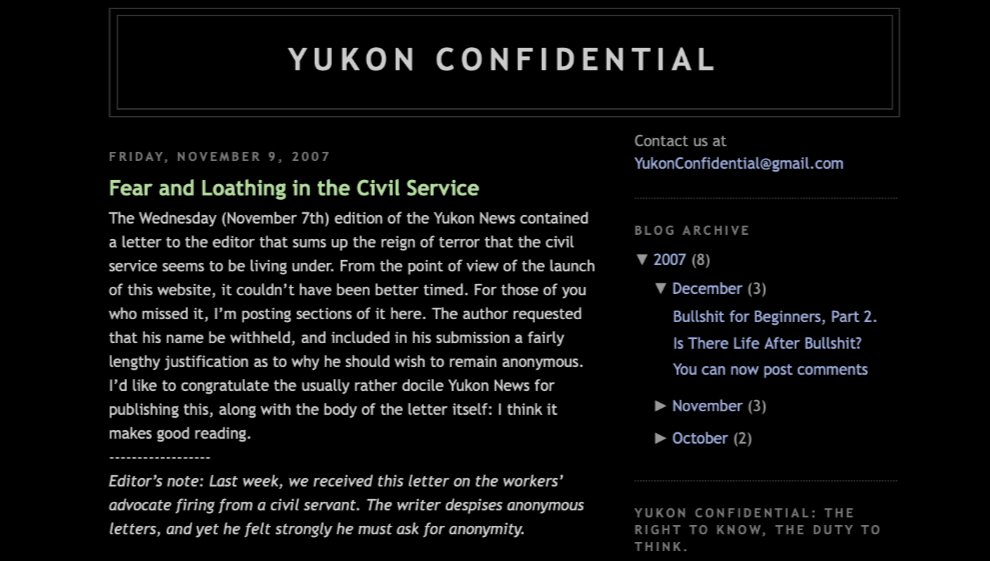 Yukon Confidential blog