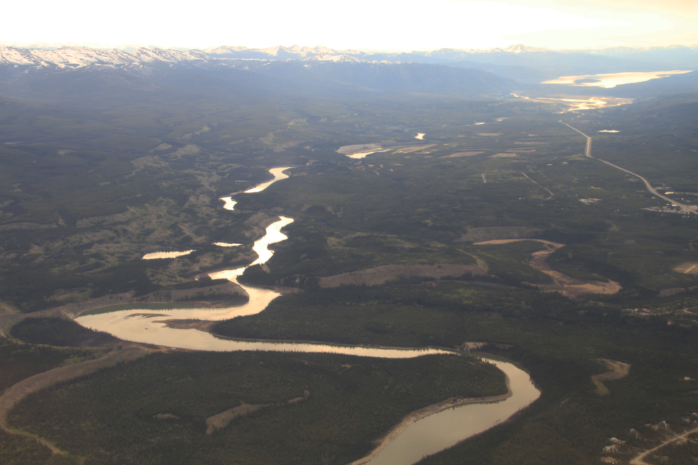 Aerial view of the Yukon River and Marsh Lake