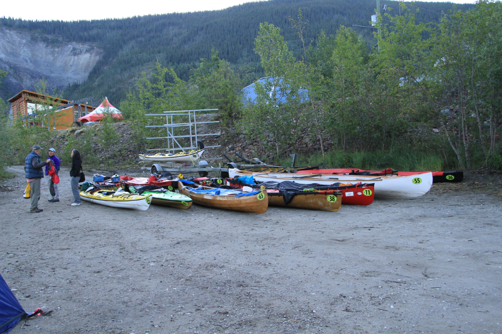 Boats at the Yukon River Quest finish line