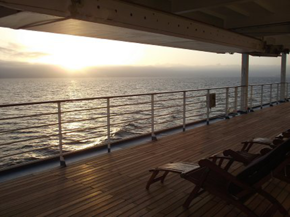 Sunrise seen from the Promenade Deck (Deck 7) of the Coral Princess bound for Alaska