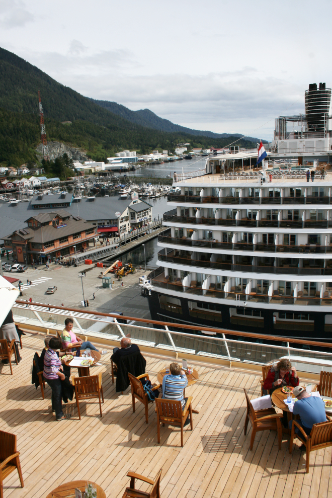 Looking down on Deck 10 of the Celebrity Infinity, and the Zuiderdam.