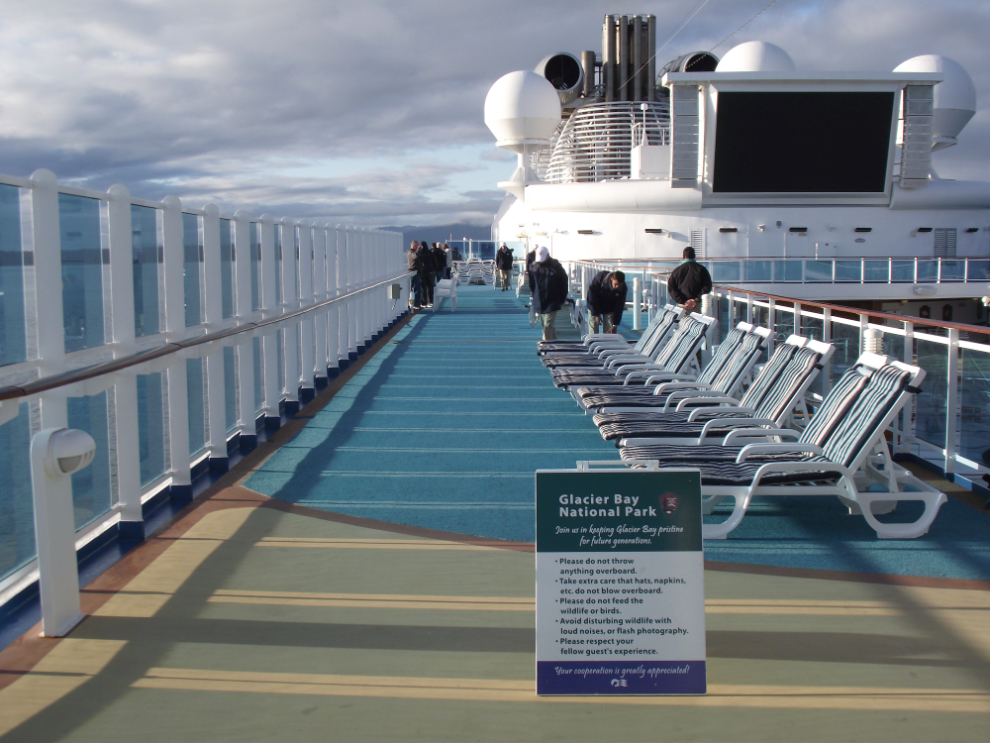 Preparing the viewing areas of the Coral Princess for Glacier Bay cruising