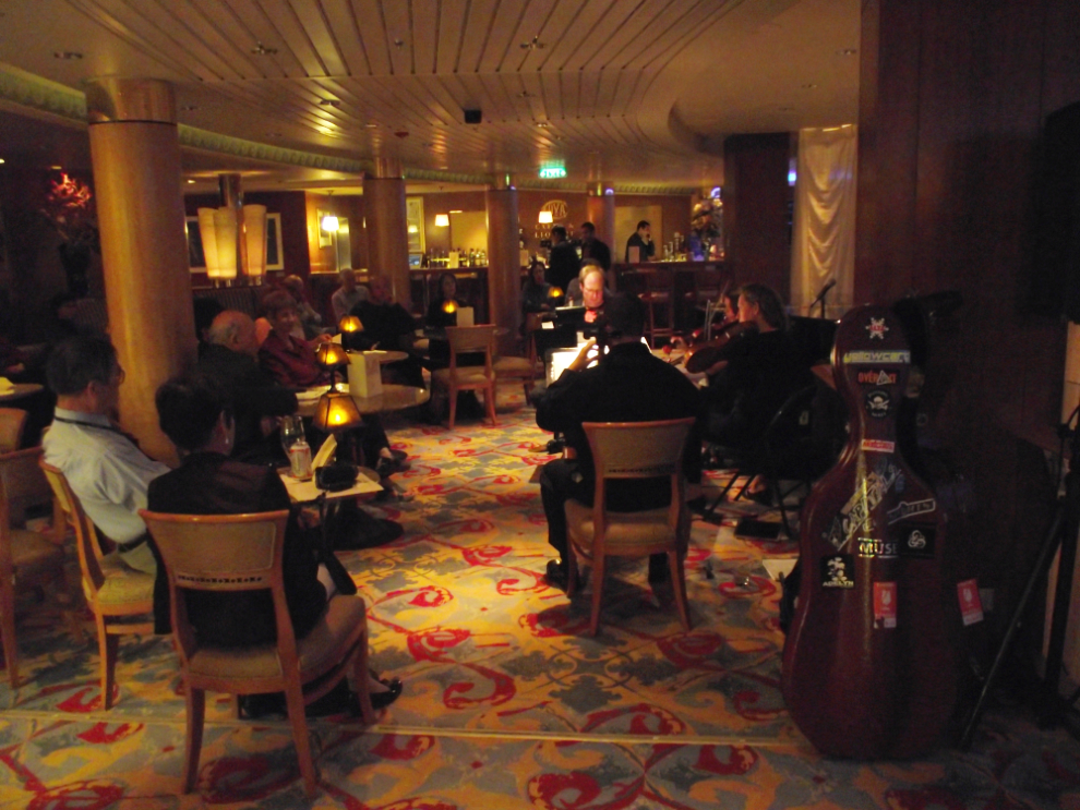 The classical quartet "Anthem Strings" plays in the tiny Cova Cafe di Milano on the Celebrity Infinity every evening. 