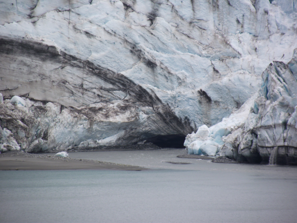 A small river runs from under the Lamplugh Glacier in Glacier Bay, Alaska