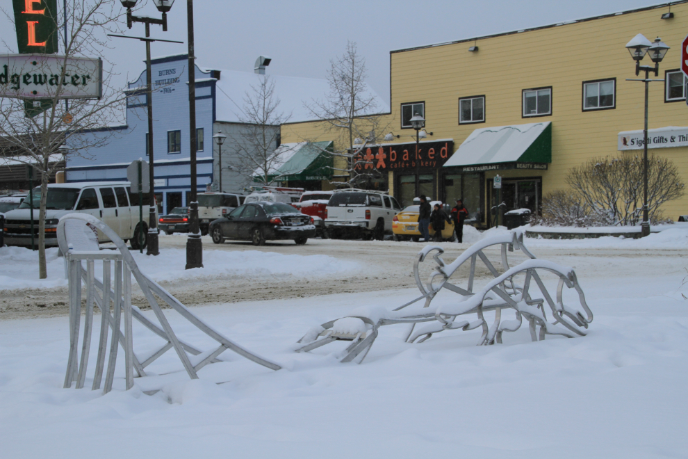 ogsled sculpture in Whitehorse, Yukon