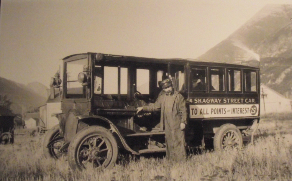 First tour bus in Skagway, Alaska