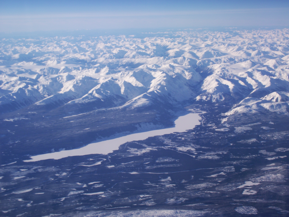 Aerial view of Meziadin Lake and BC Highway 37A