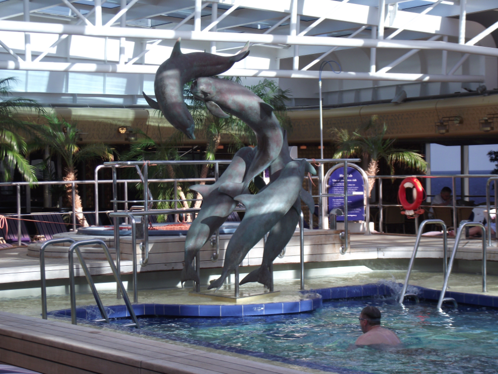 A dolphin sculpture on Holland America's cruise ship Noordam