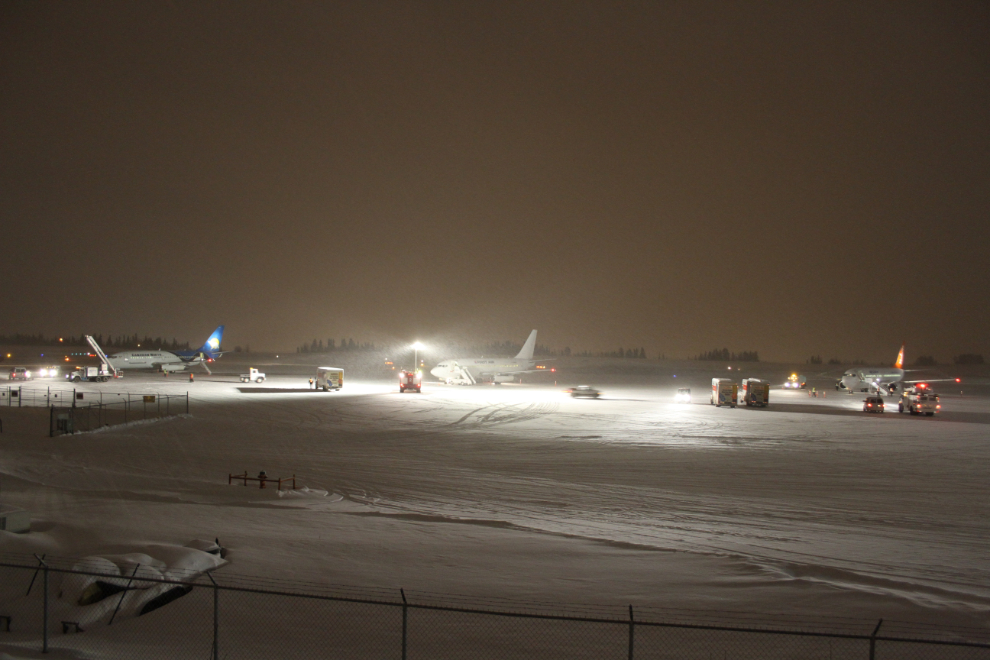 Three 737s on the ramp at Whitehorse airport for the 2012 Arctic Winter Games