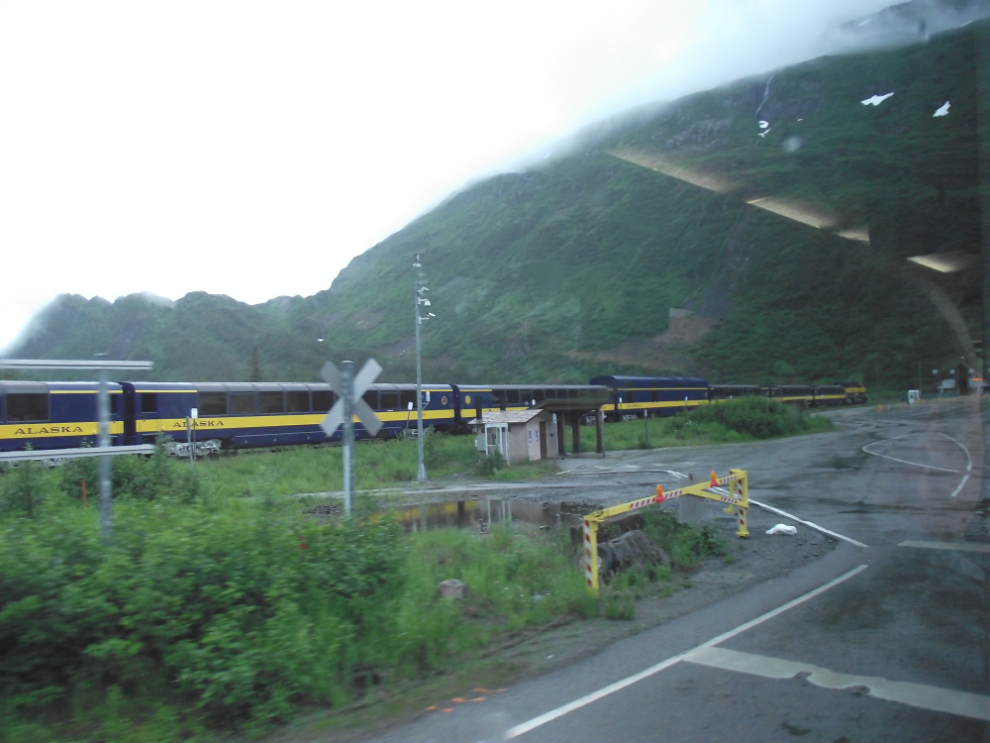 An Alaska Railroad train at the Whittier tunnel