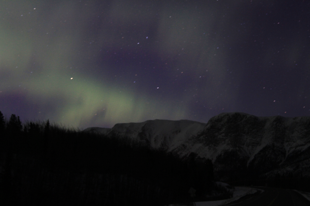 The aurora borealis south of Jake's Corner on the Alaska Highway