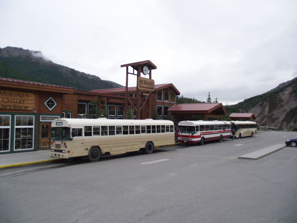  Tour busses at the McKinley Chalet, Denali, Alaska