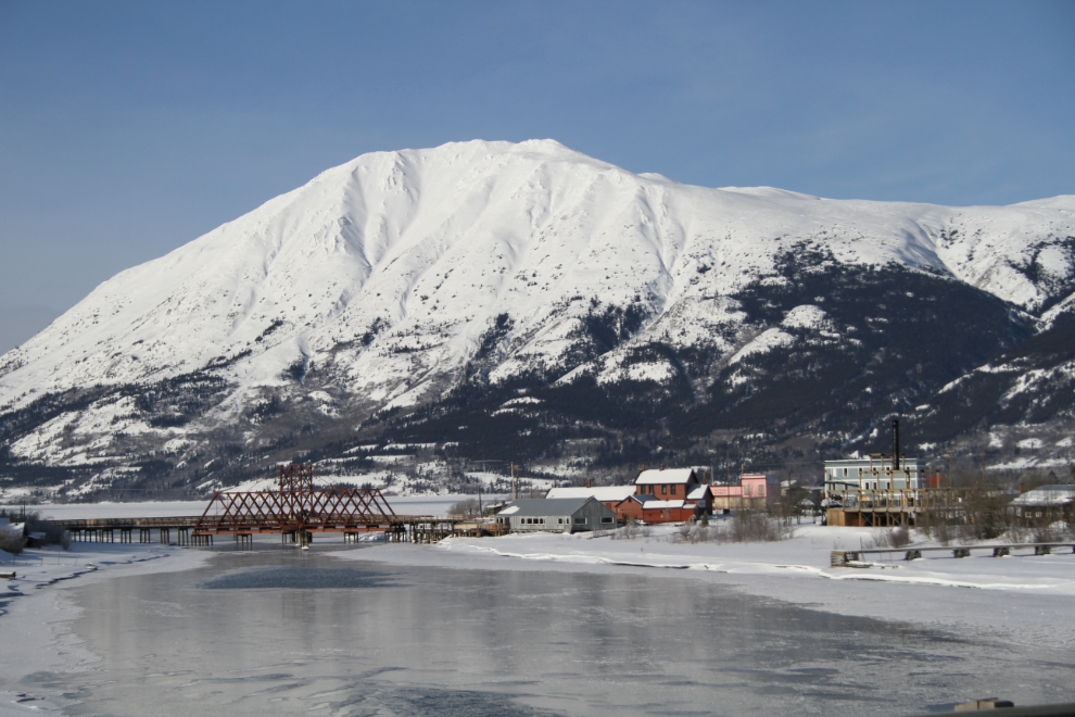 The classic view of Carcross, Yukon from the highway bridge over the Nares River