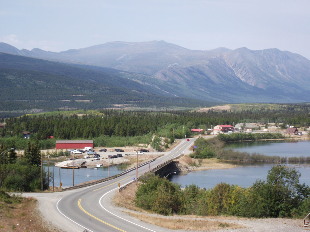 The highway bridge and boat launch at Carcross