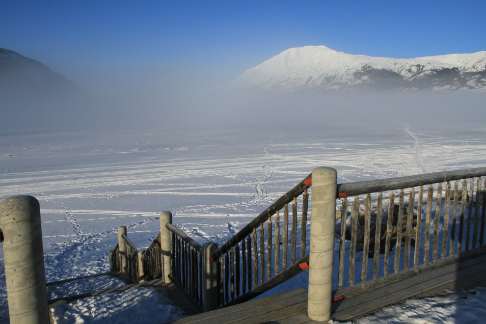 Foggy Lake Bennett, Yukon, in March