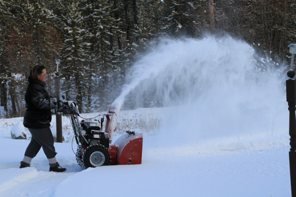 Cathy on the snowblower