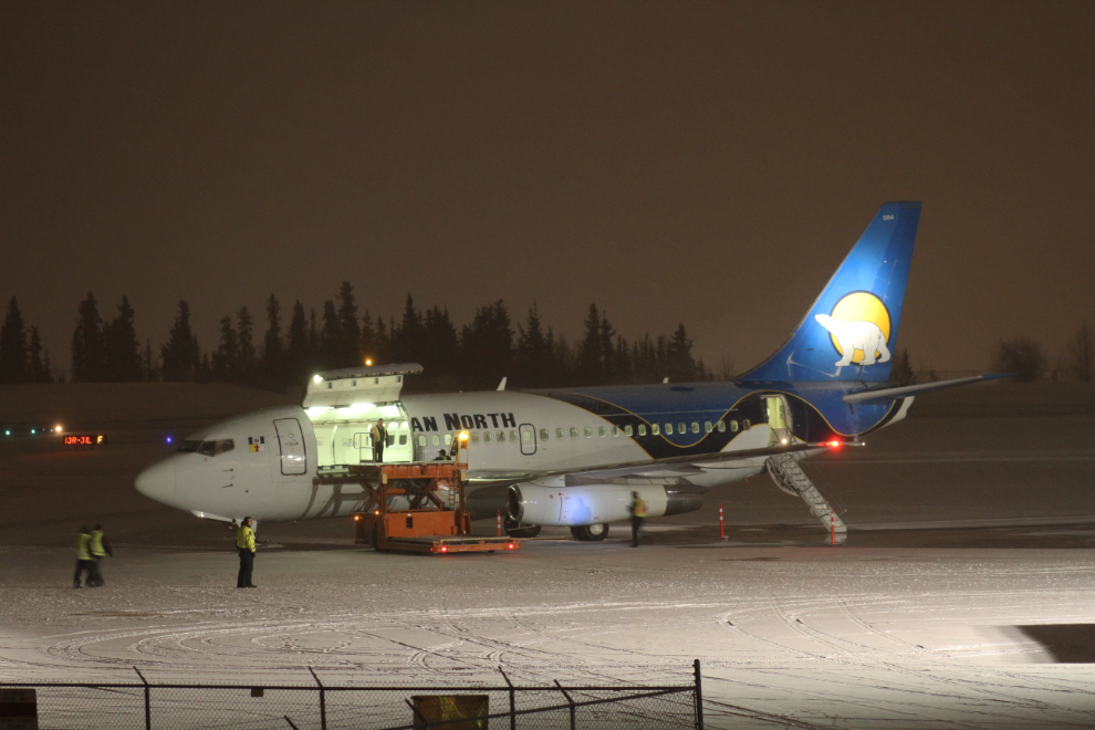 Canadian North 737-2T2C freighter aircraft at Whitehorse airport for the 2012 Arctic Winter Games
