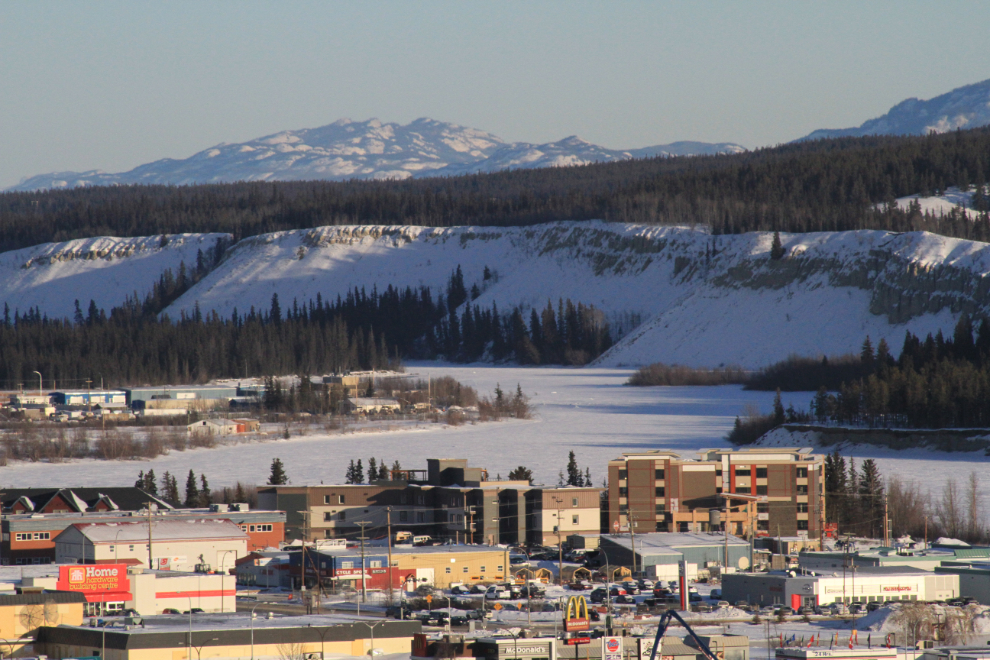 The northern part of downtown Whitehorse from the airport trails