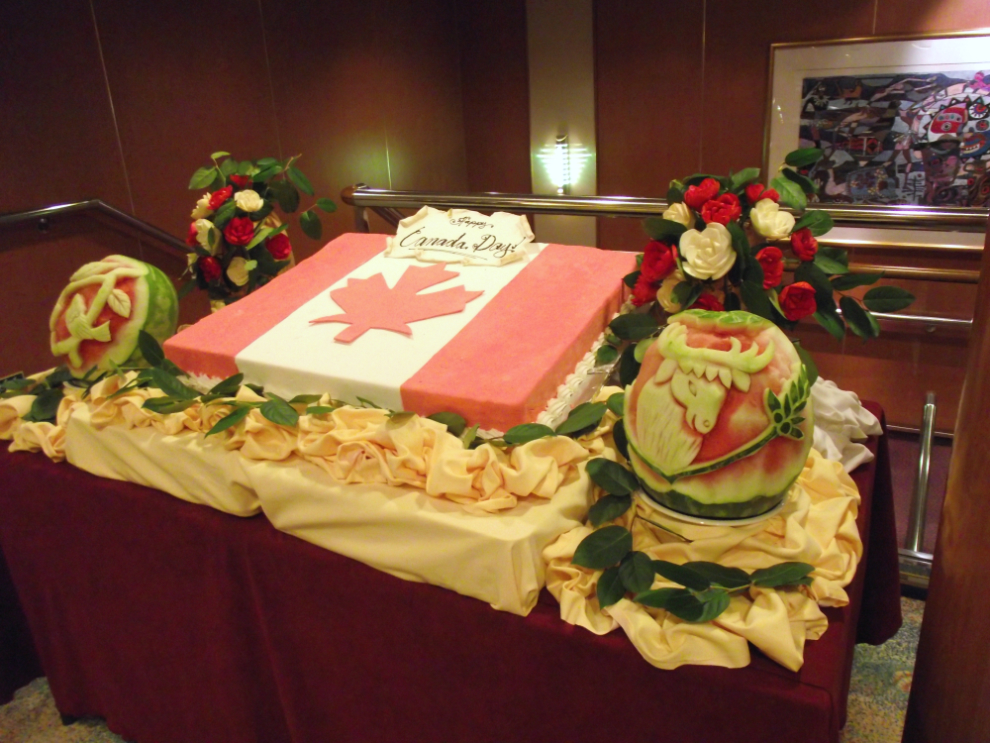 A giant Canada Day cake on the Coral Princess